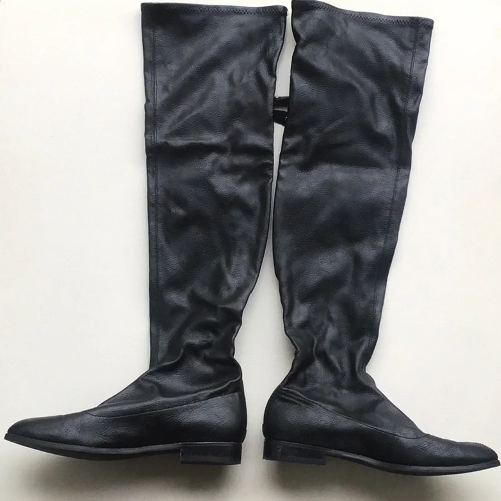 Black Over-the-Knee faux leather flat stretchy Women's Boots